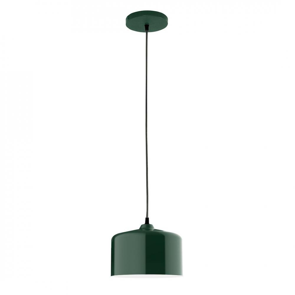 8.5" J-Series shade, polished copper fabric cord with canopy, Forest Green