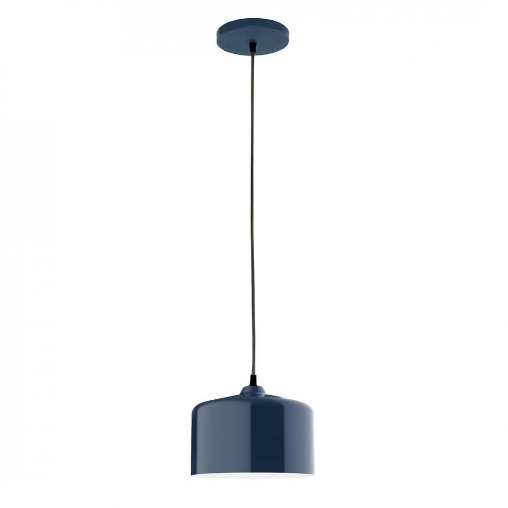 8.5" J-Series shade, polished copper fabric cord with canopy, Navy