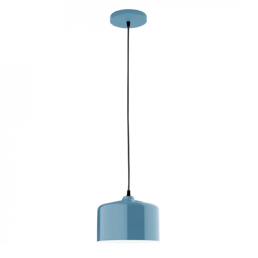 8.5" J-Series shade, polished copper fabric cord with canopy, Light Blue