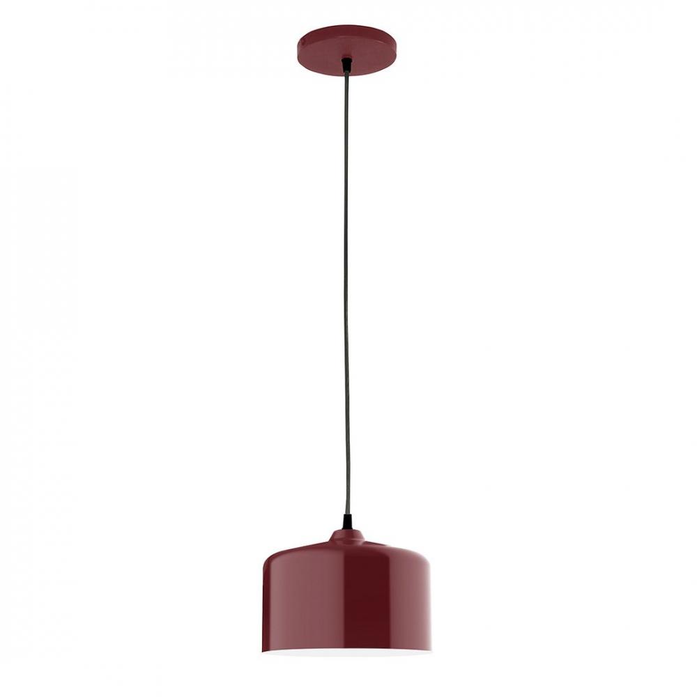 8.5" J-Series shade, polished copper fabric cord with canopy, Barn Red