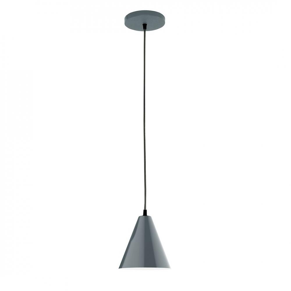 8" J-Series shade, polished copper fabric cord with canopy, Slate Gray