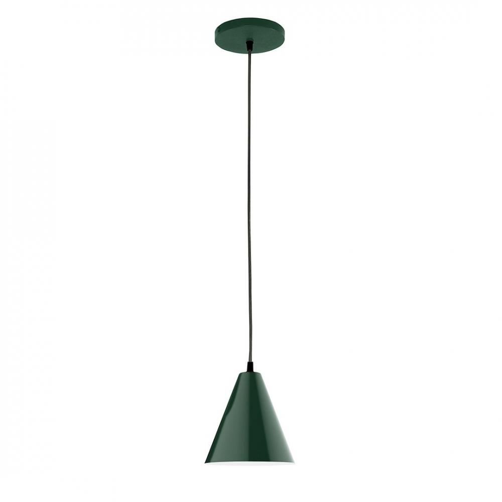 8" J-Series shade, polished copper fabric cord with canopy, Forest Green