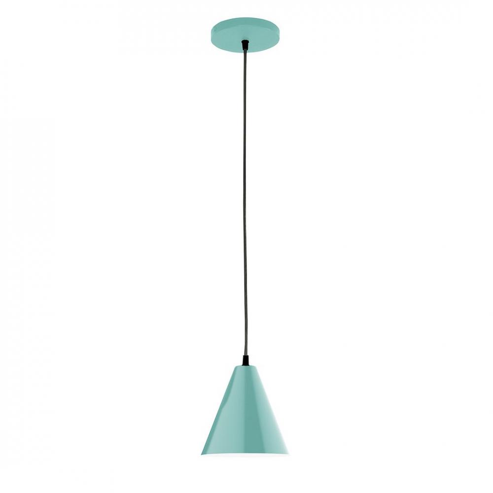 8" J-Series shade, polished copper fabric cord with canopy, Sea Green