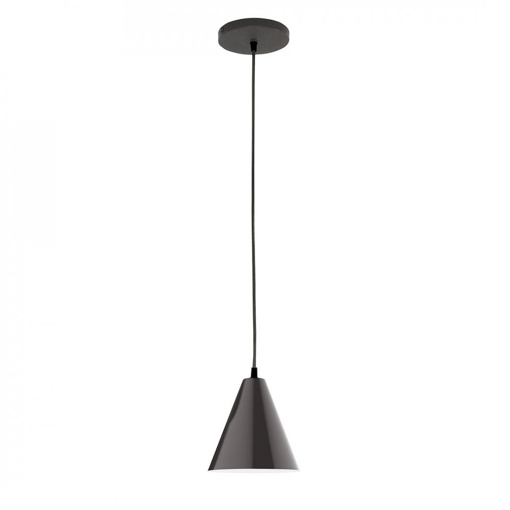 8" J-Series shade, black solid fabric cord with canopy, Architectural Bronze