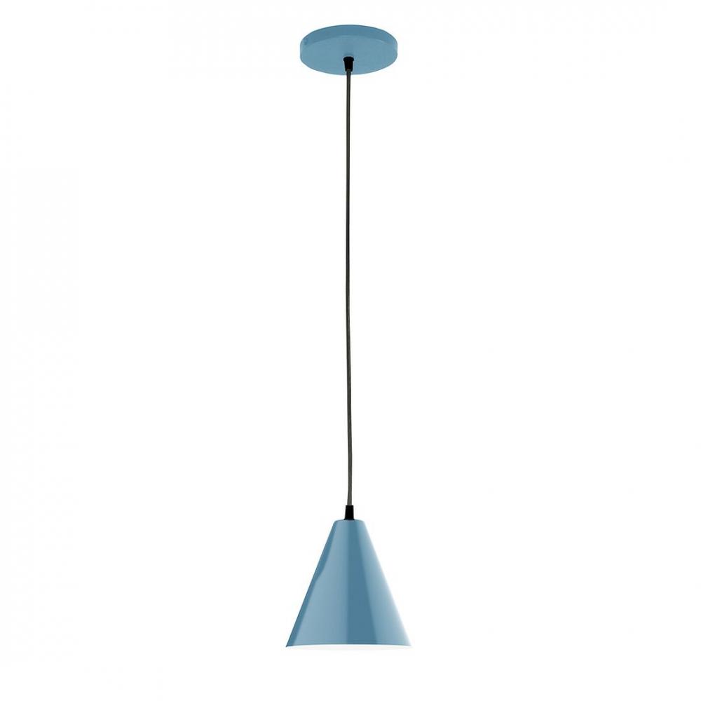 8" J-Series shade, black cord with canopy, Light Blue