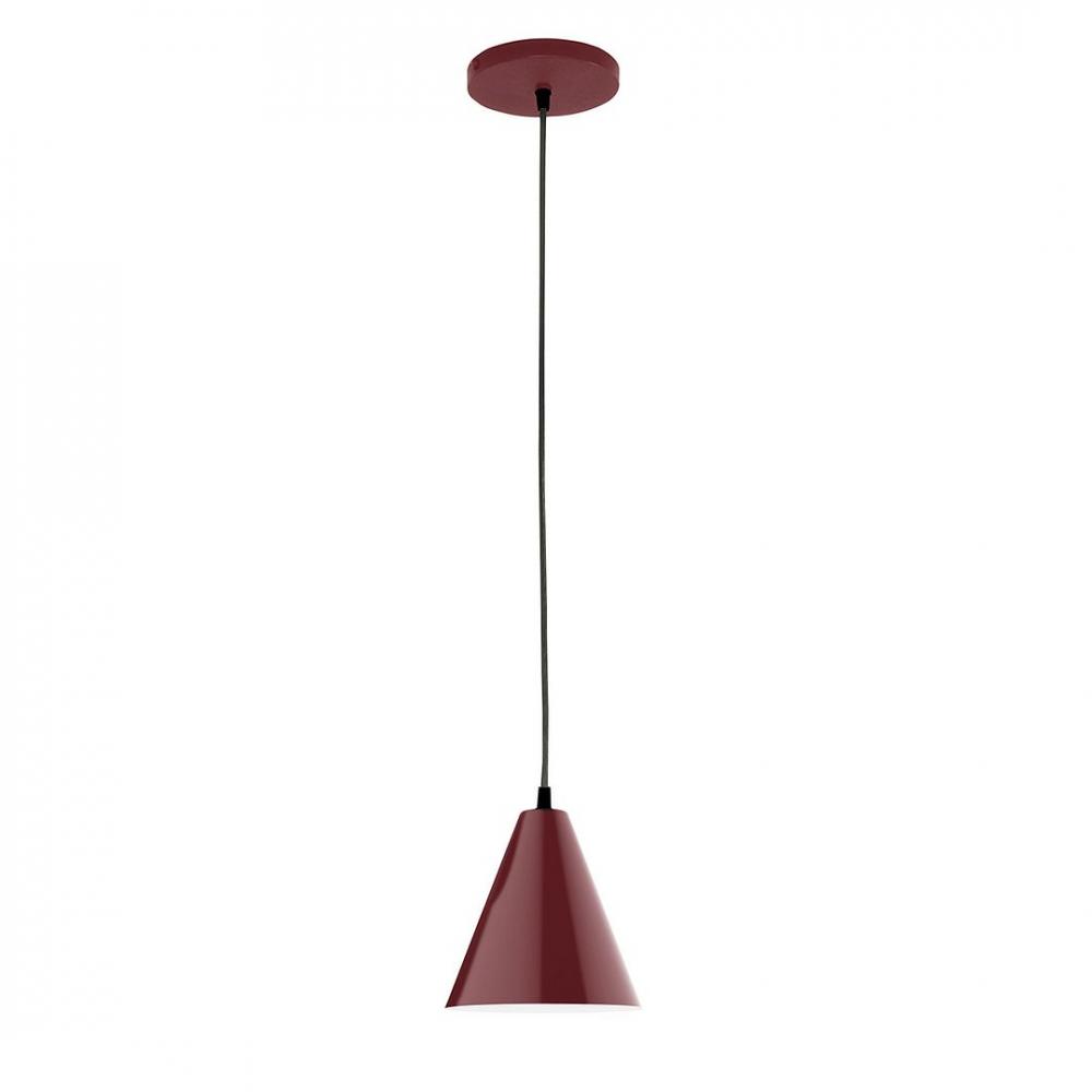 8" J-Series shade, polished copper fabric cord with canopy, Barn Red