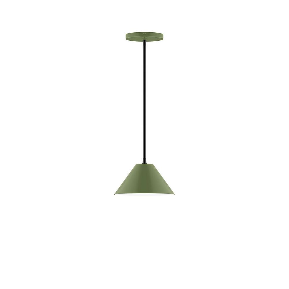 8" Axis Mini Cone LED Pendant, gray fabric cord with canopy, Fern Green