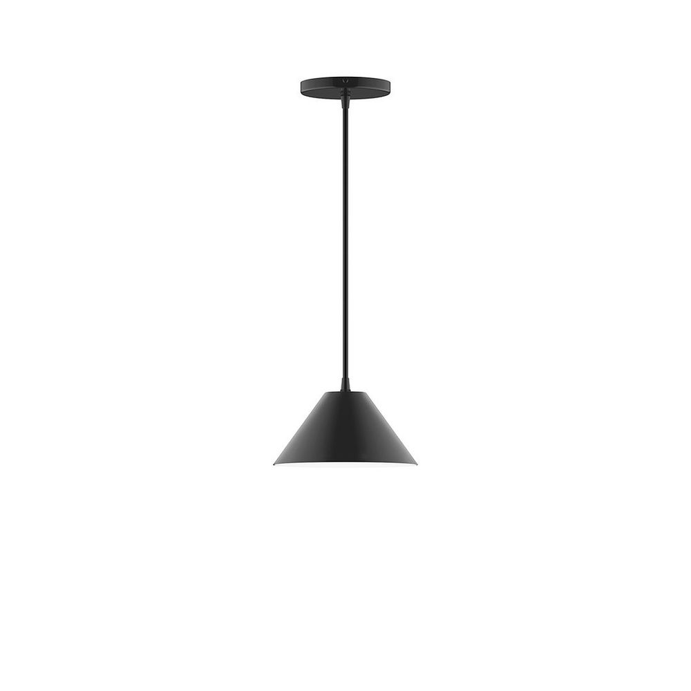 8" Axis Mini Cone LED Pendant, white and gray dot fabric cord with canopy, Black