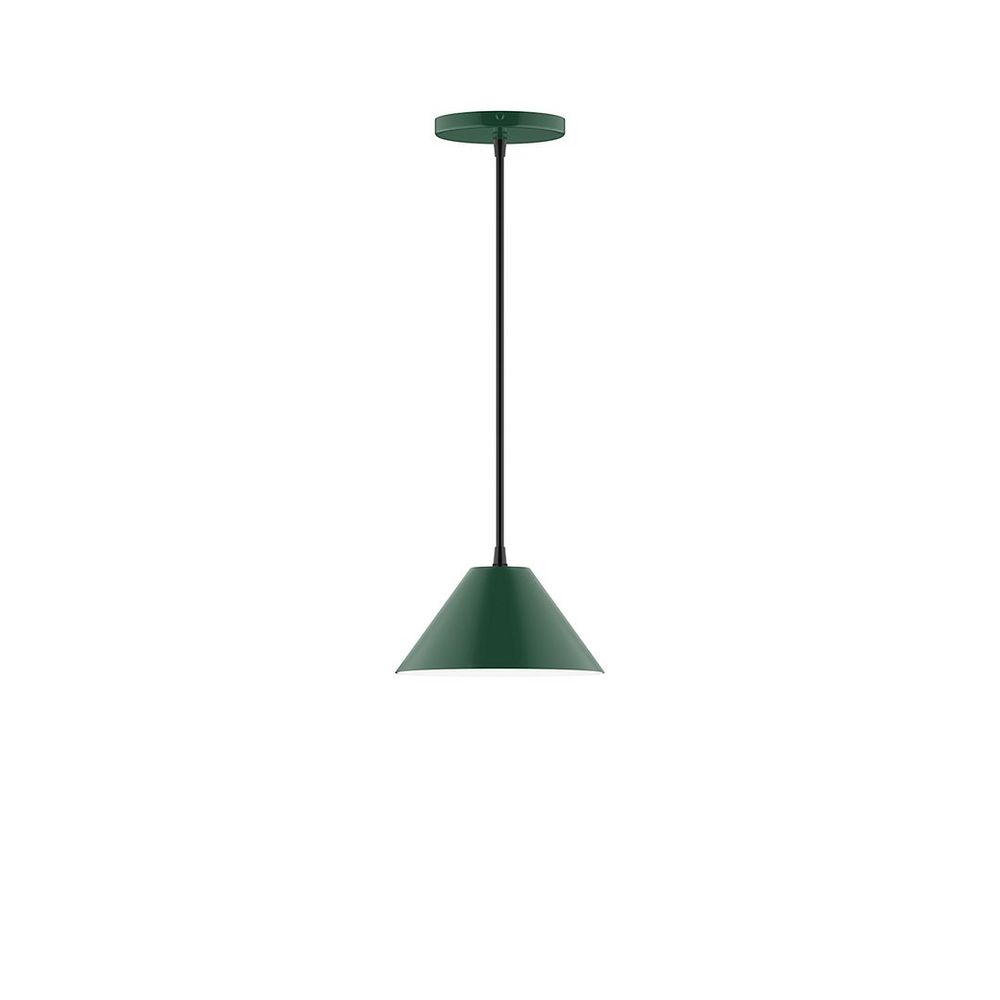 8" Axis Mini Cone LED Pendant, gray fabric cord with canopy, Forest Green