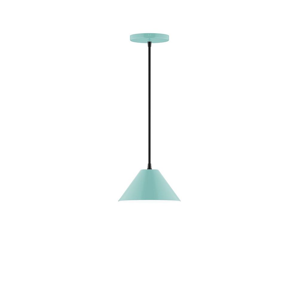 8" Axis Mini Cone LED Pendant, white and gray dot fabric cord with canopy, Sea Green