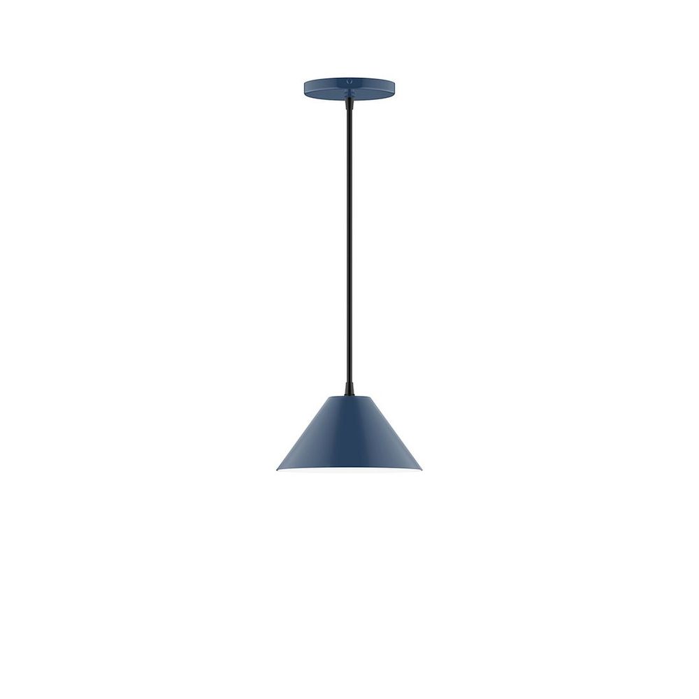 8" Axis Mini Cone LED Pendant, ivory fabric cord with canopy, Navy