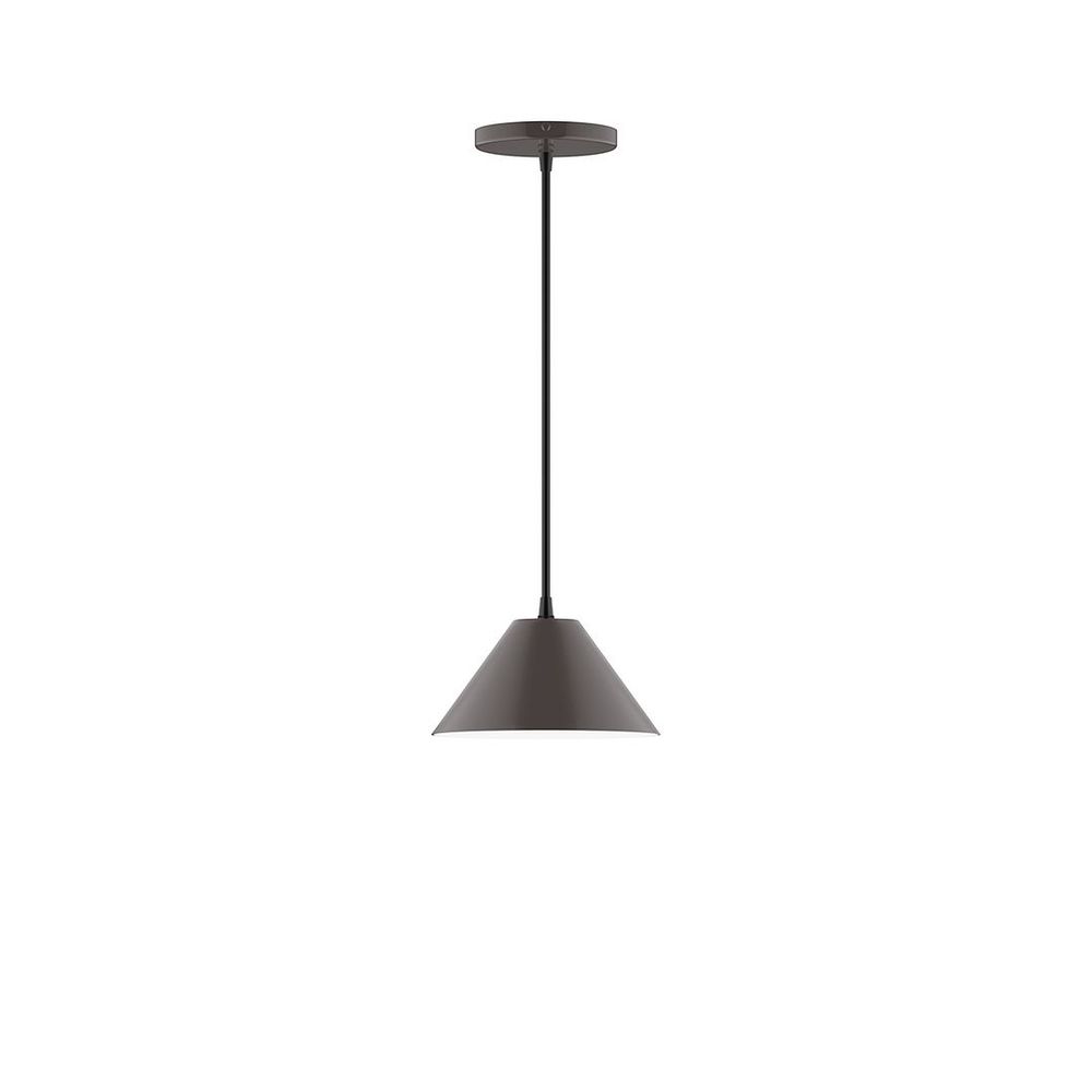 8" Axis Mini Cone LED Pendant, white and gray dot fabric cord with canopy, Architectural Bronze