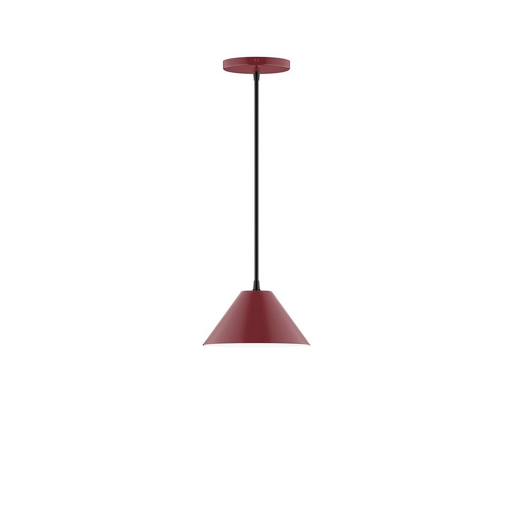 8" Axis Mini Cone LED Pendant, ivory fabric cord with canopy, Barn Red