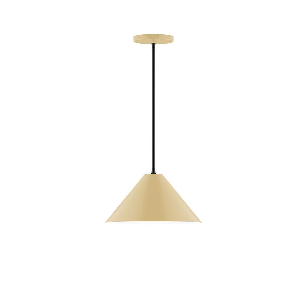 12" Axis Cone LED Pendant, cool tweed fabric cord with canopy, Ivory