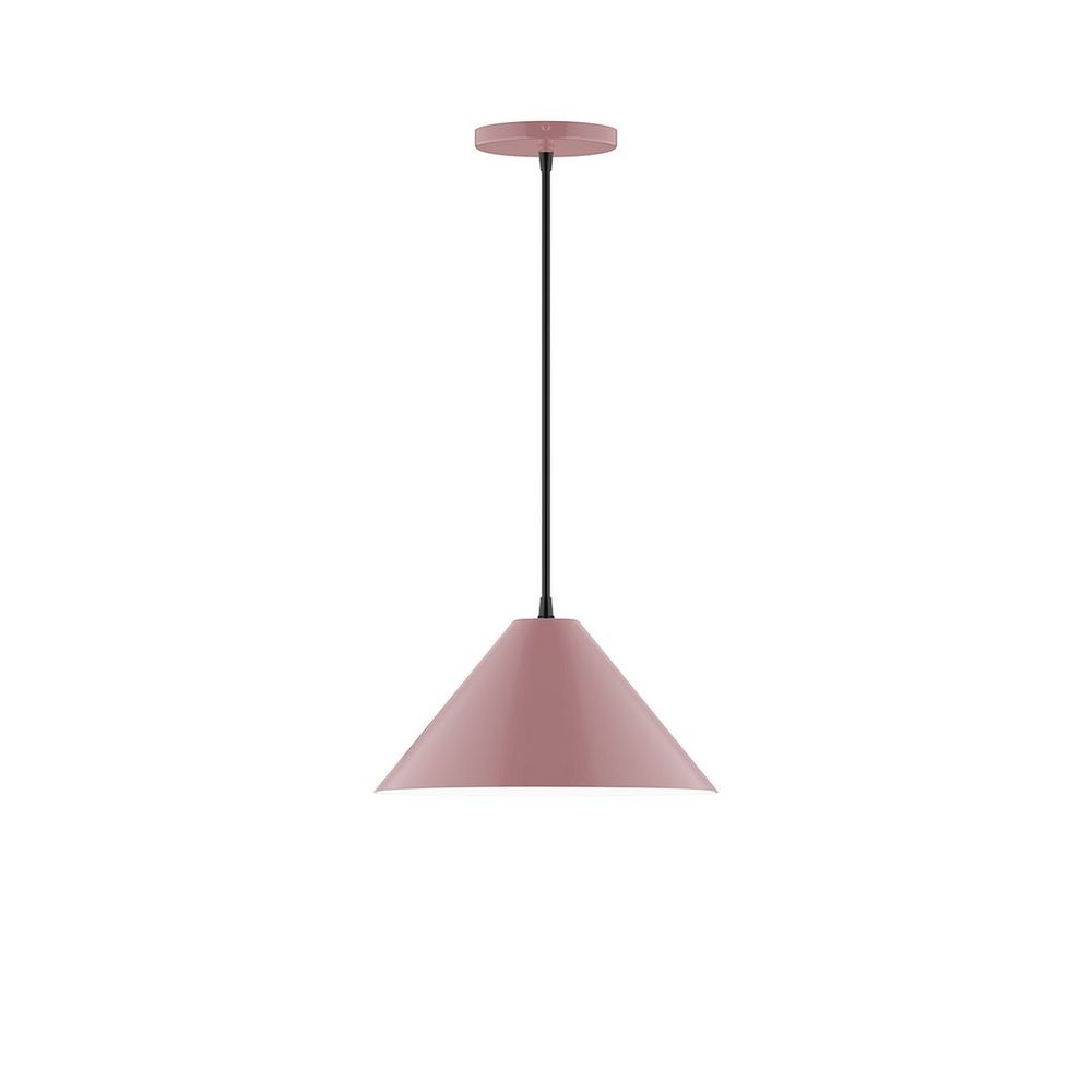 12" Axis Cone LED Pendant, white and gray dot fabric cord with canopy, Mauve