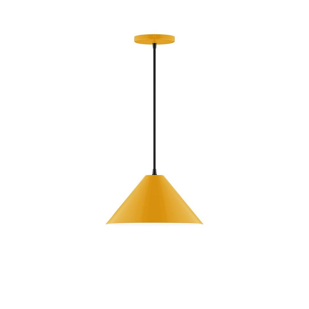 12" Axis Cone LED Pendant, cool tweed fabric cord with canopy, Bright Yellow