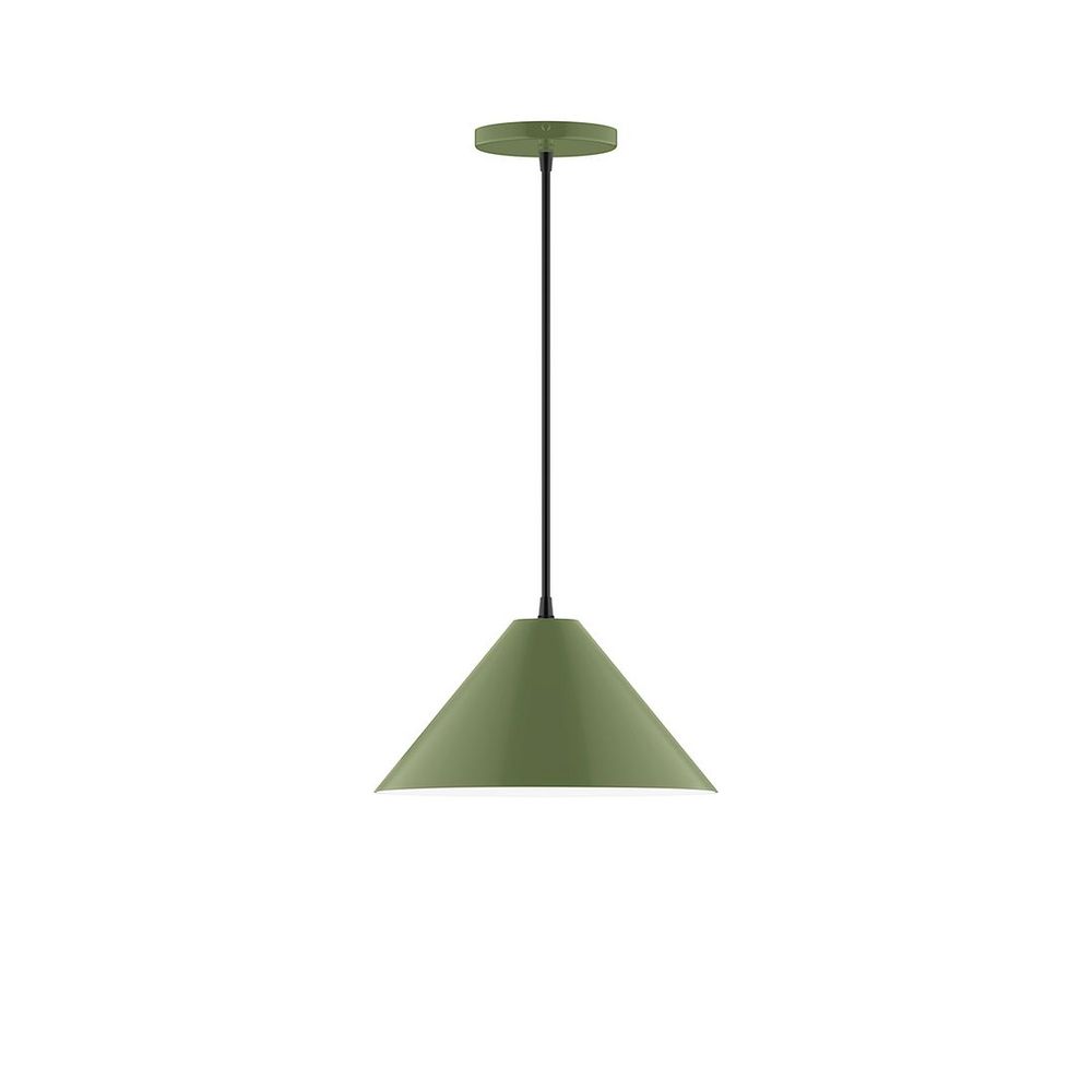 12" Axis Cone LED Pendant, ivory fabric cord with canopy, Fern Green