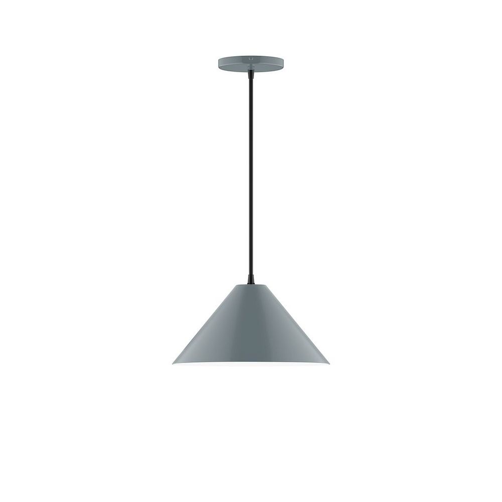 12" Axis Cone LED Pendant, cool tweed fabric cord with canopy, Slate Gray