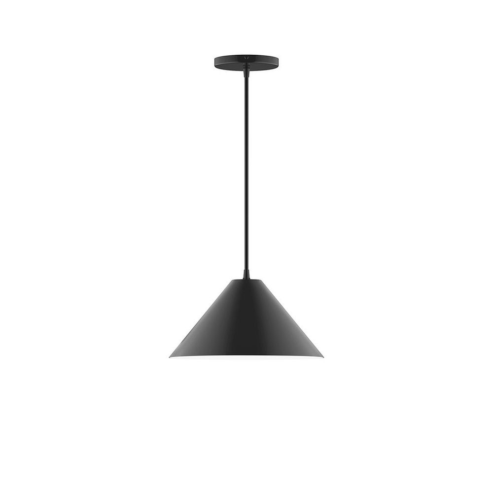 12" Axis Cone LED Pendant, white and gray dot fabric cord with canopy, Black