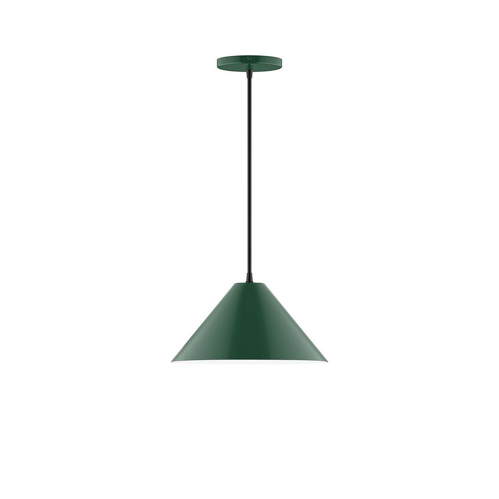 12" Axis Cone LED Pendant, black fabric cord with canopy, Forest Green