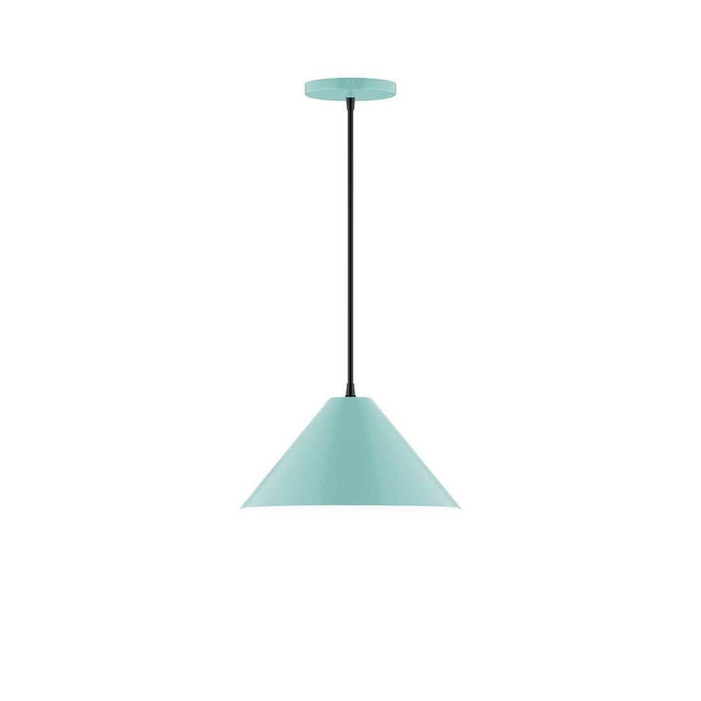 12" Axis Cone LED Pendant, white fabric cord with canopy, Sea Green