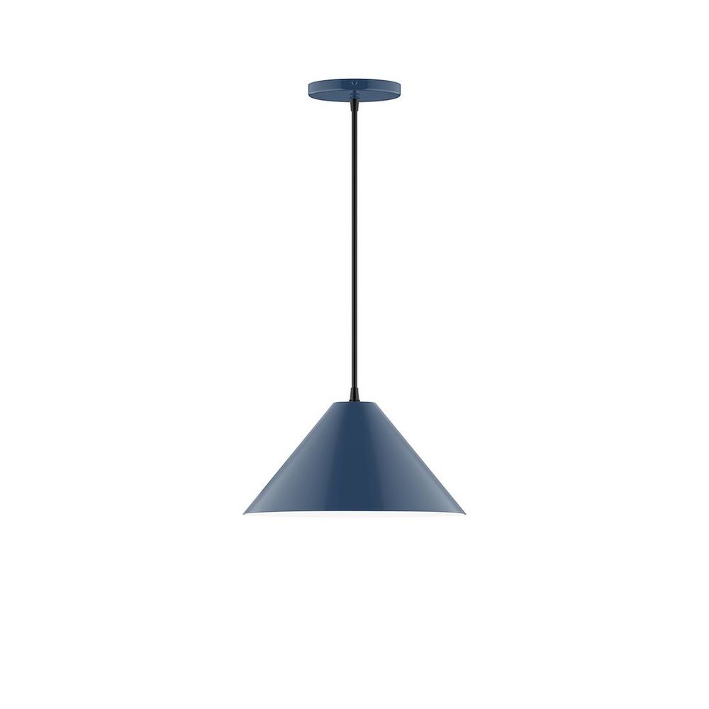 12" Axis Cone LED Pendant, white and gray dot fabric cord with canopy, Navy