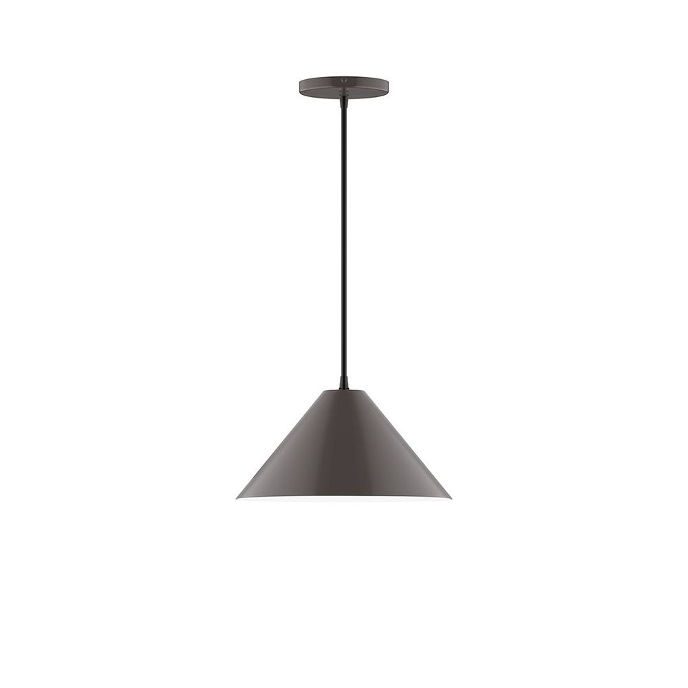 12" Axis Cone LED Pendant, cool tweed fabric cord with canopy, Architectural Bronze