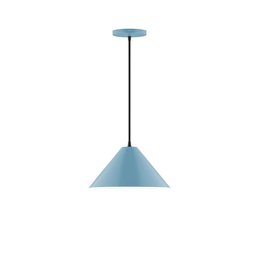 12" Axis Cone LED Pendant, ivory fabric cord with canopy, Light Blue