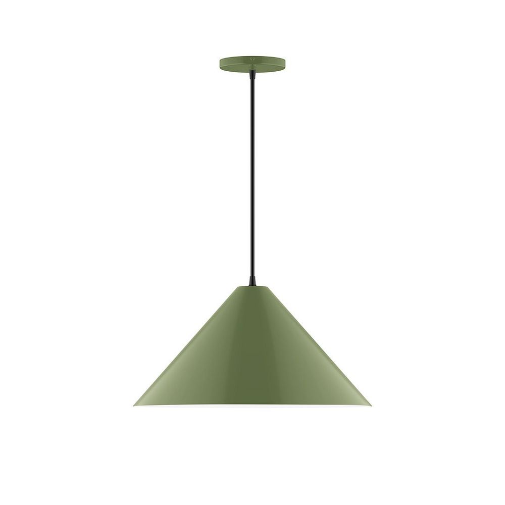 18" Axis Cone LED Pendant, cool tweed fabric cord with canopy, Fern Green