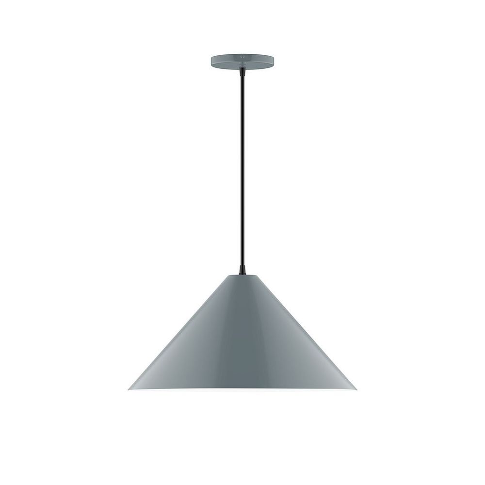 18" Axis Cone LED Pendant, ivory fabric cord with canopy, Slate Gray