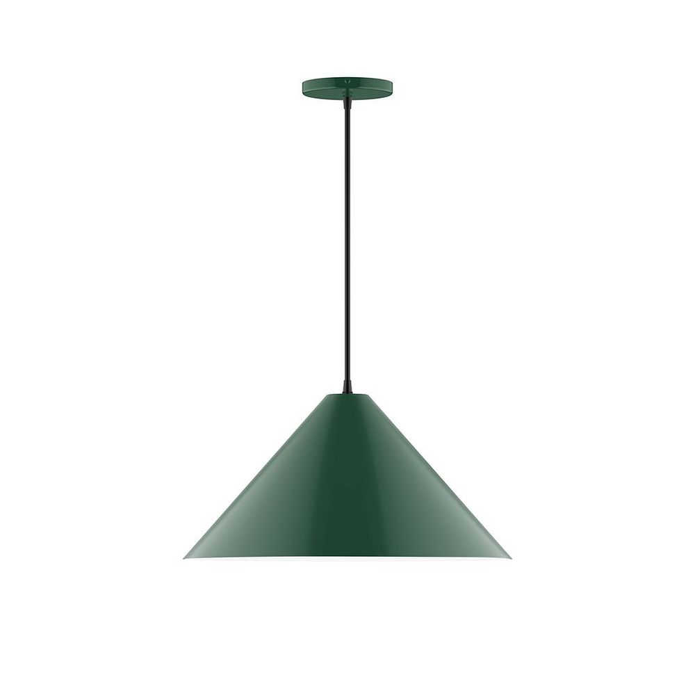 18" Axis Cone LED Pendant, neutral argyle fabric cord with canopy, Forest Green