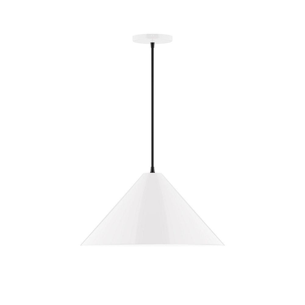 18" Axis Cone LED Pendant, black and white houndstooth fabric cord with canopy, White