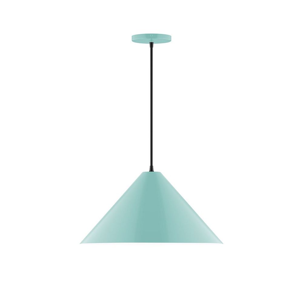 18" Axis Cone LED Pendant, navy mini tweed fabric cord with canopy, Sea Green