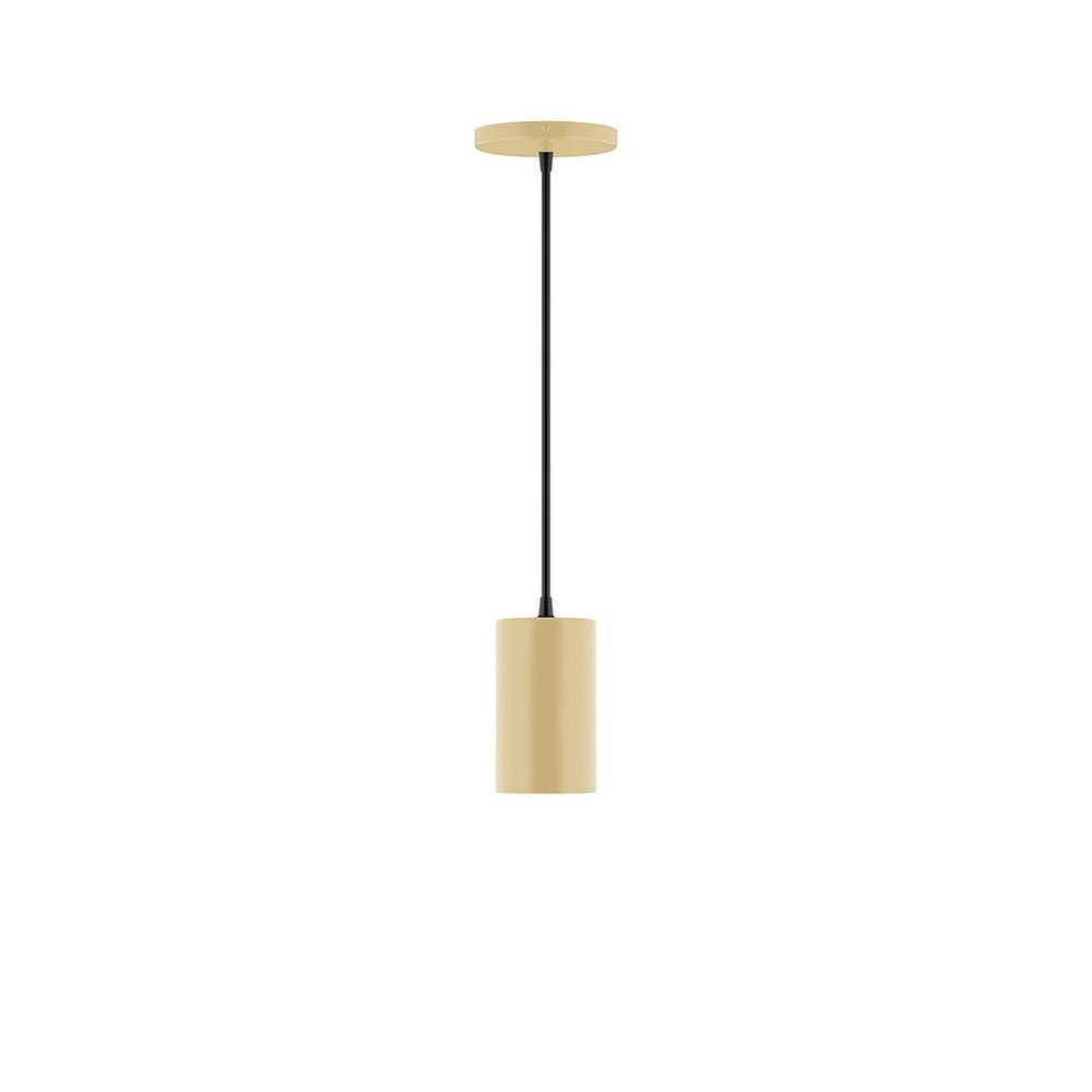 3.5" x 6" Axis Mini Cylinder LED Pendant, brown and ivory houndstooth fabric cord with canop