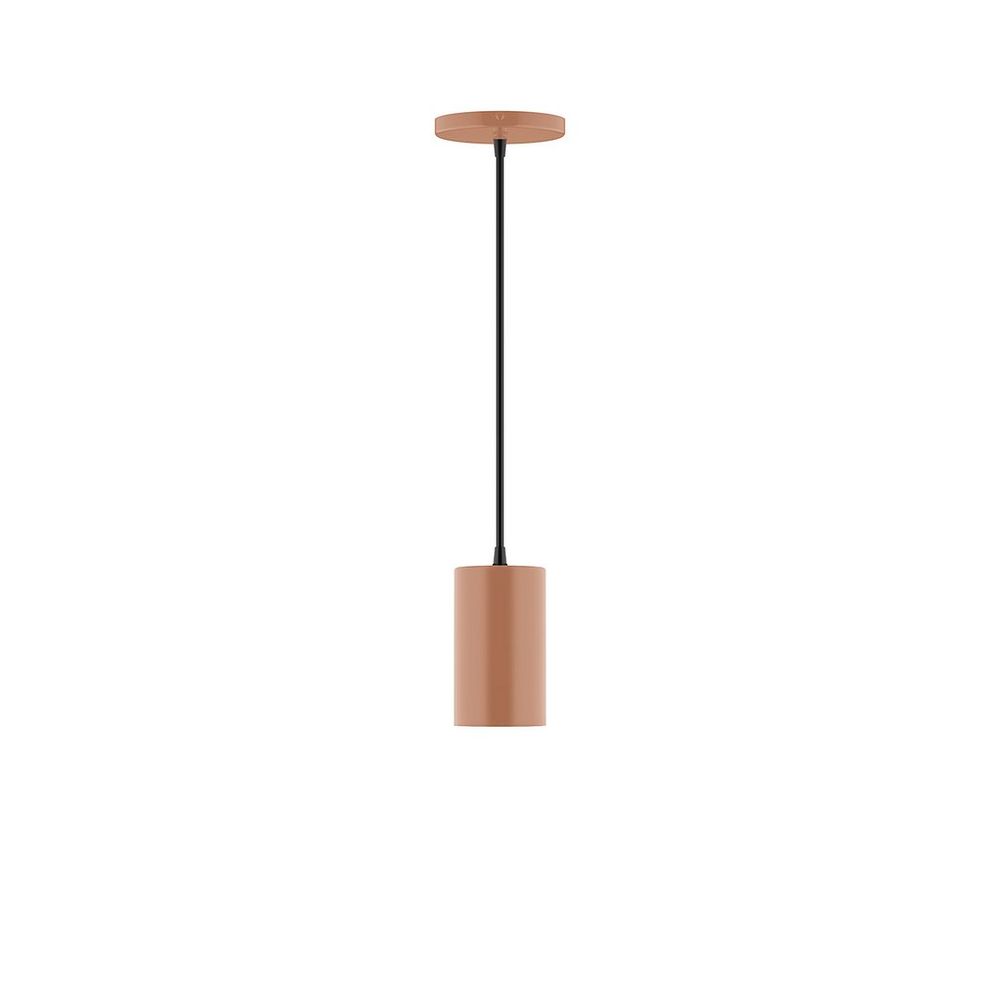 3.5" x 6" Axis Mini Cylinder LED Pendant, brown and ivory houndstooth fabric cord with canop