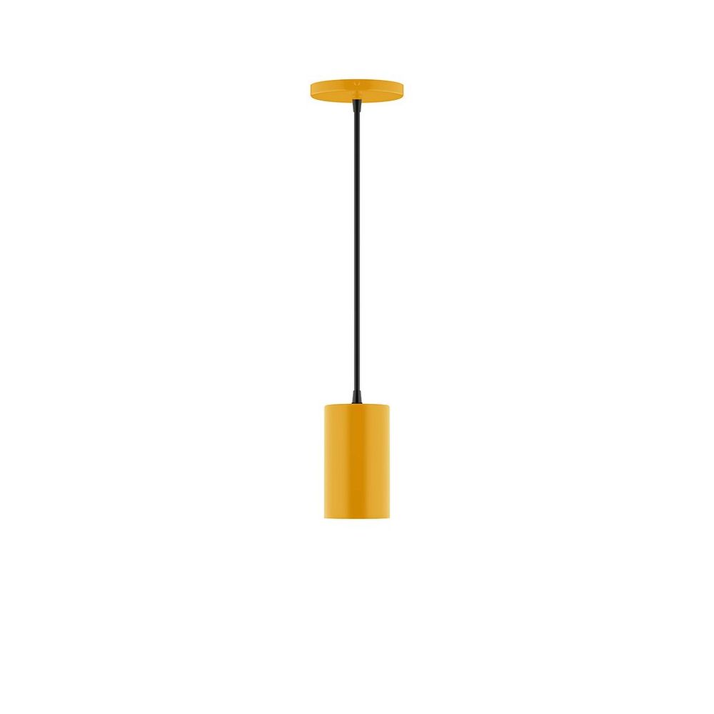 3.5" x 6" Axis Mini Cylinder LED Pendant, neutral argyle fabric cord with canopy, Bright Yel