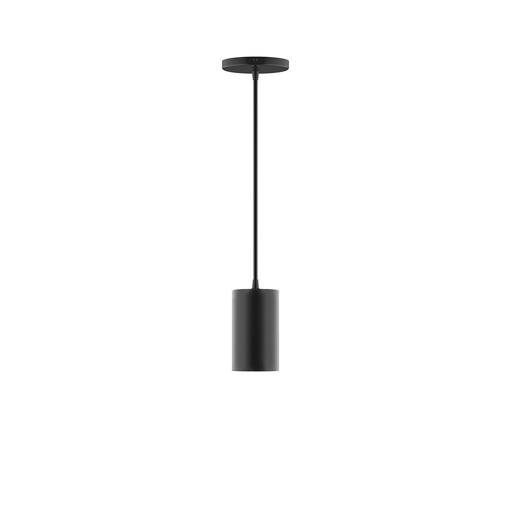 3.5" x 6" Axis Mini Cylinder LED Pendant, neutral argyle fabric cord with canopy, Black