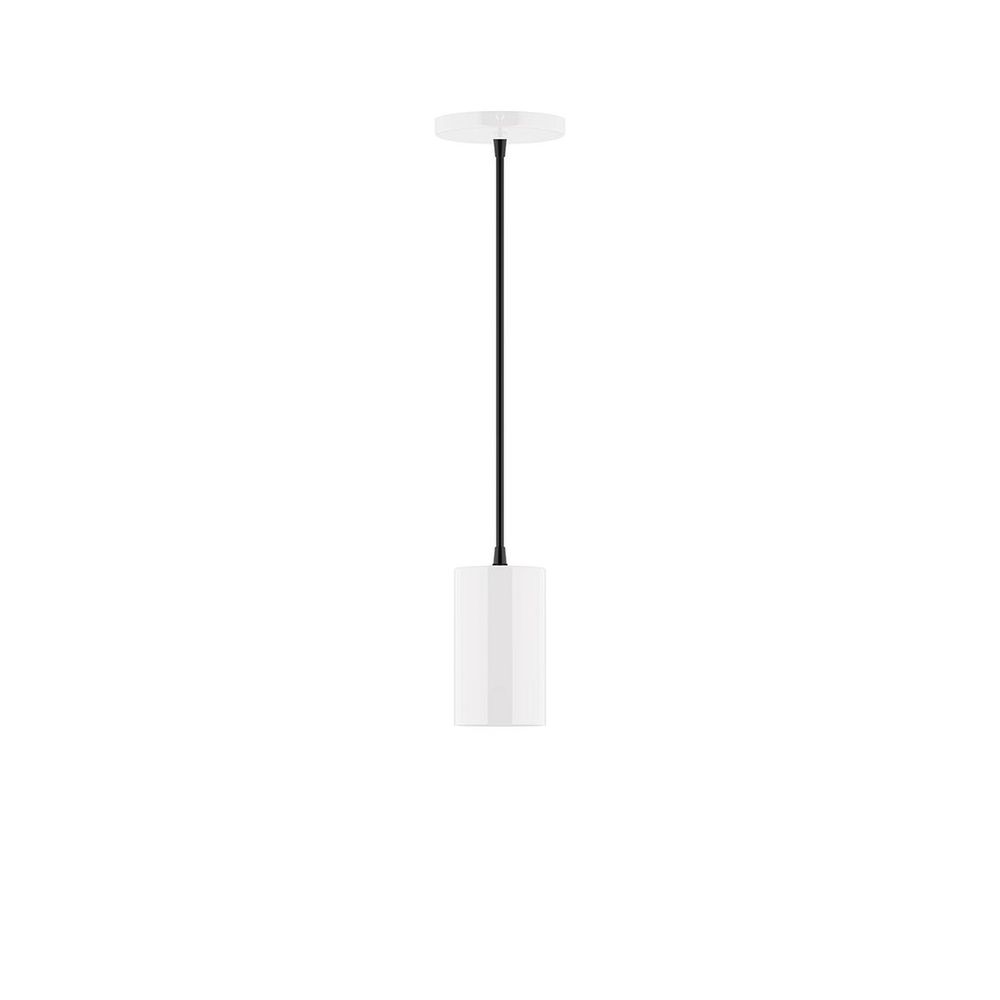 3.5" x 6" Axis Mini Cylinder LED Pendant, neutral argyle fabric cord with canopy, White