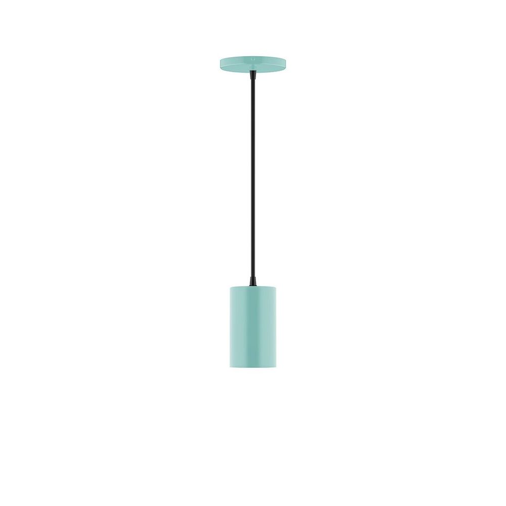 3.5" x 6" Axis Mini Cylinder LED Pendant, polished copper fabric cord with canopy, Sea Green