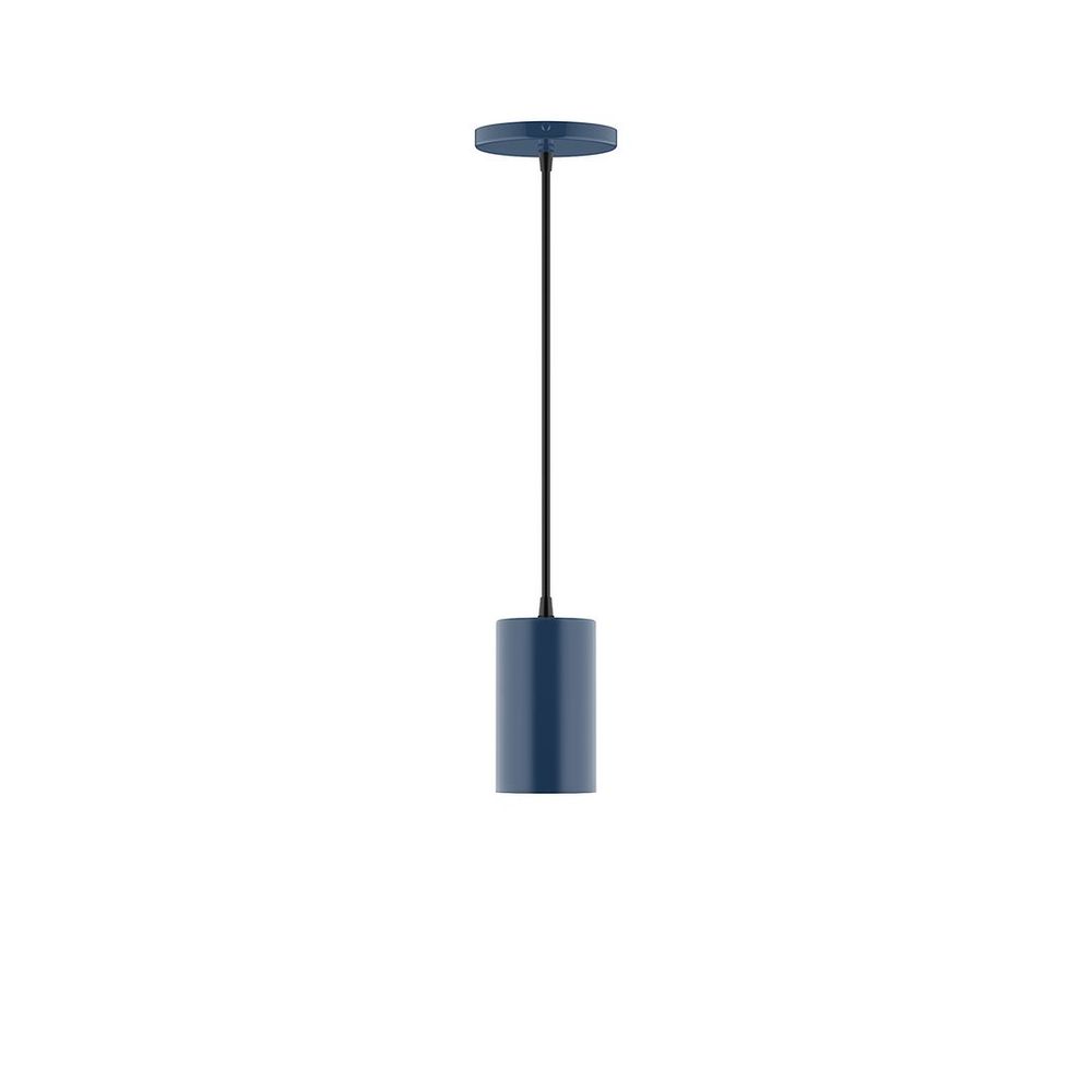 3.5" x 6" Axis Mini Cylinder LED Pendant, polished copper fabric cord with canopy, Navy