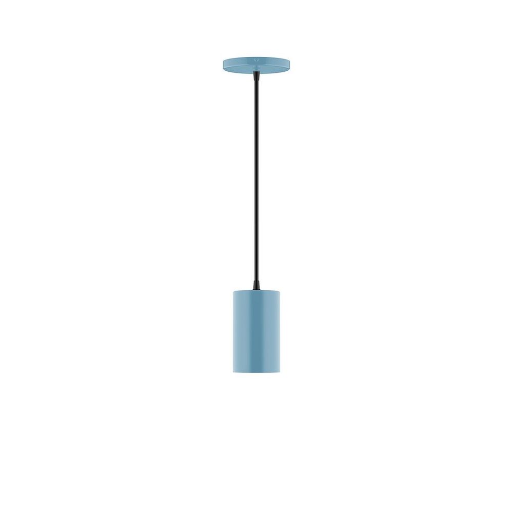 3.5" x 6" Axis Mini Cylinder LED Pendant, neutral argyle fabric cord with canopy, Light Blue