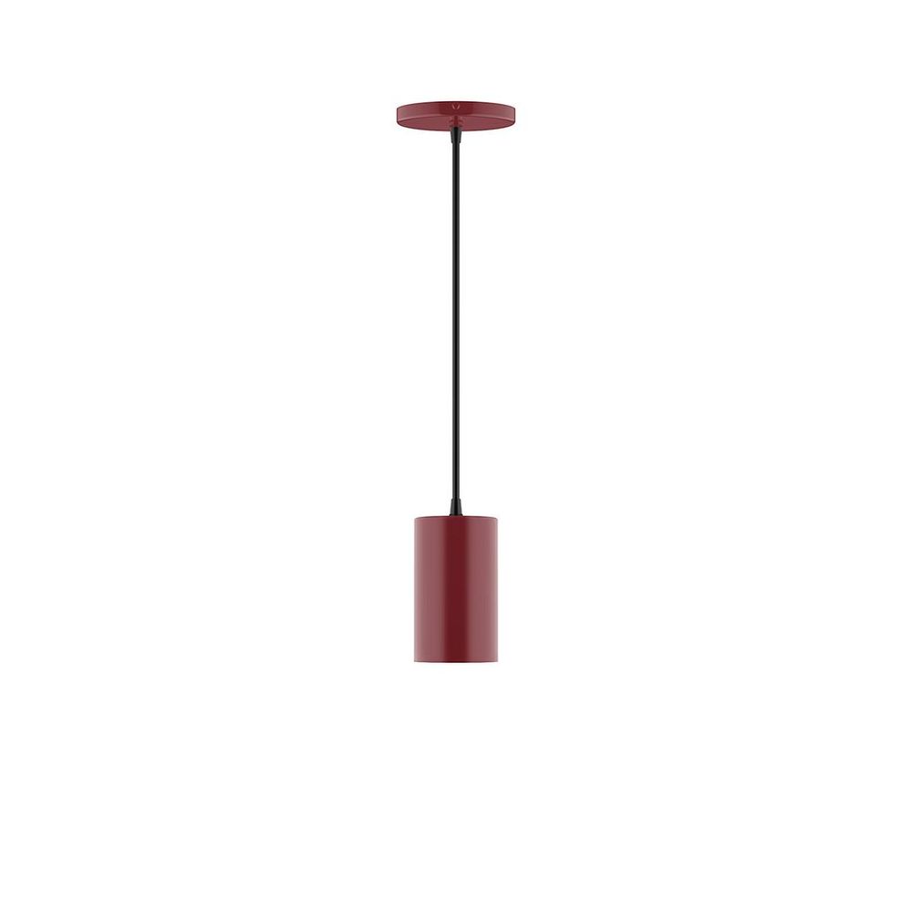 3.5" x 6" Axis Mini Cylinder LED Pendant, neutral argyle fabric cord with canopy, Barn Red