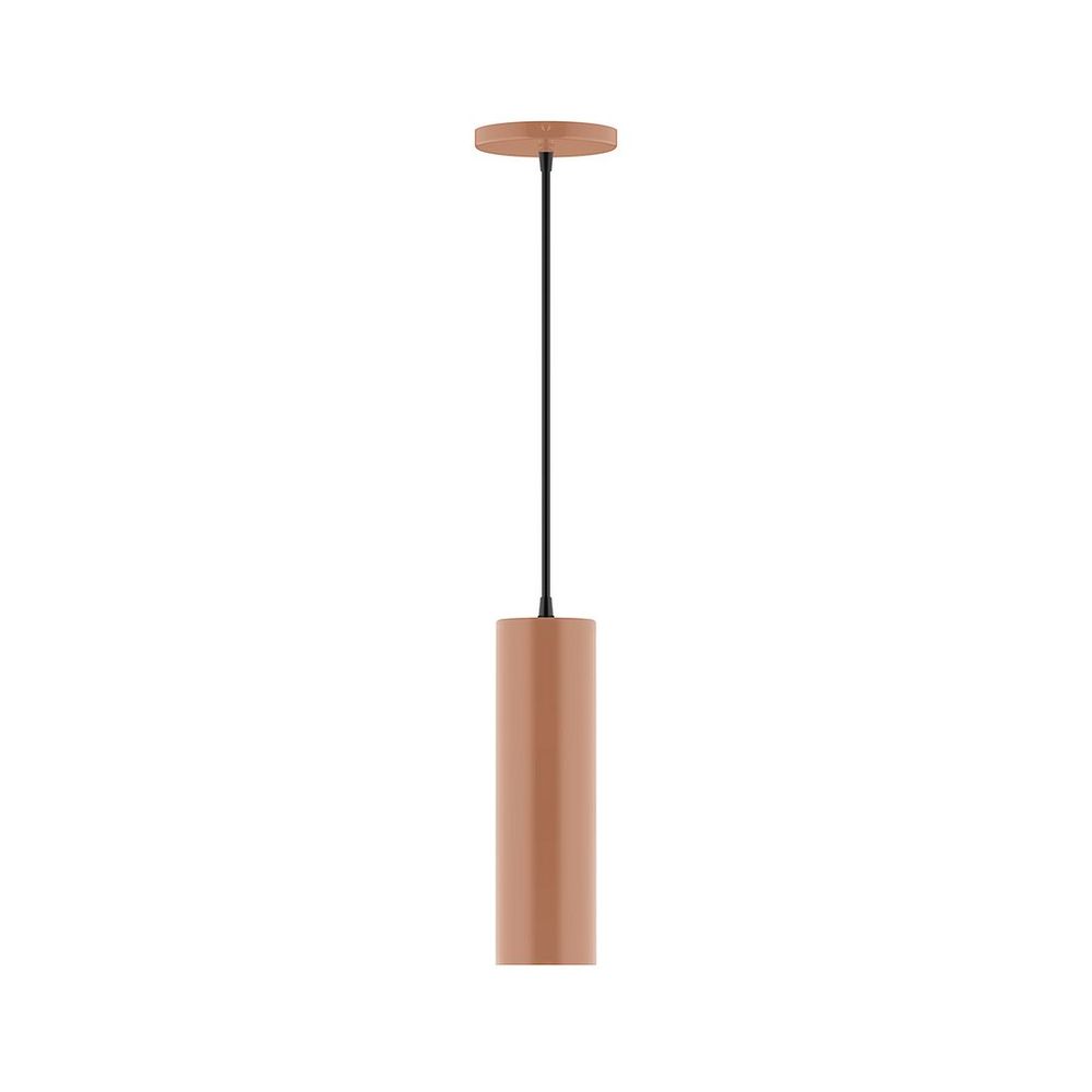 3.5" x 12" Axis Mini Cylinder LED Pendant, brown and ivory houndstooth fabric cord with cano