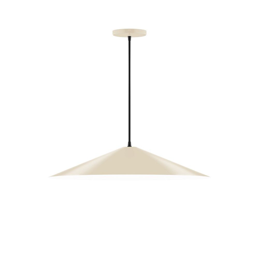 24" Axis Shallow Cone LED Pendant, brown and ivory houndstooth fabric cord with canopy, Cream