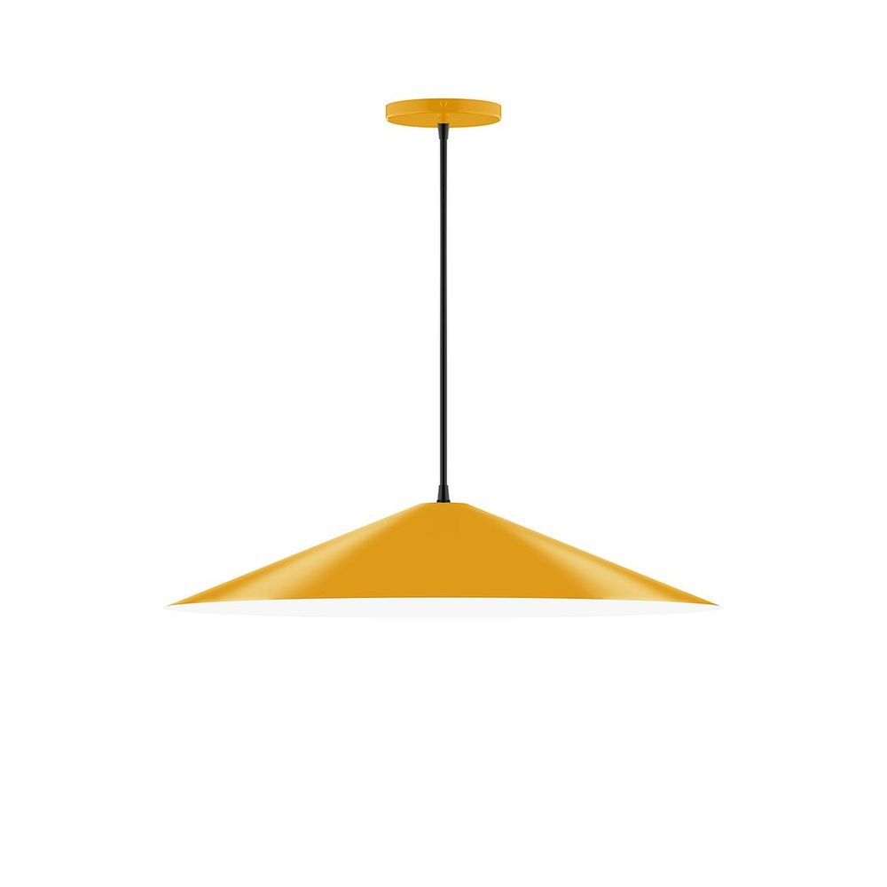 24" Axis Shallow Cone LED Pendant and white houndstooth fabric cord with canopy, Bright Yellow