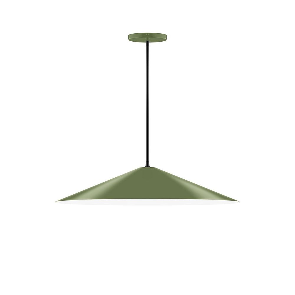 24" Axis Shallow Cone LED Pendant, navy mini tweed fabric cord with canopy, Fern Green