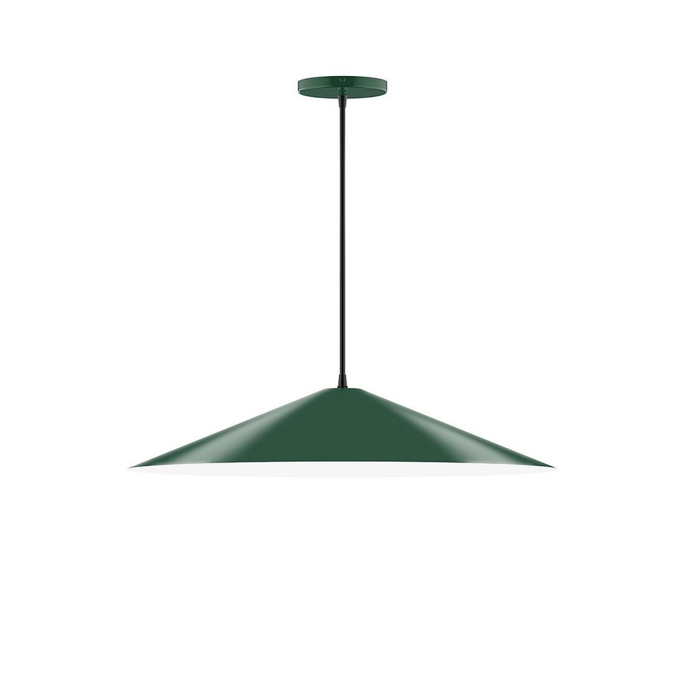 24" Axis Shallow Cone LED Pendant, polished copper fabric cord with canopy, Forest Green