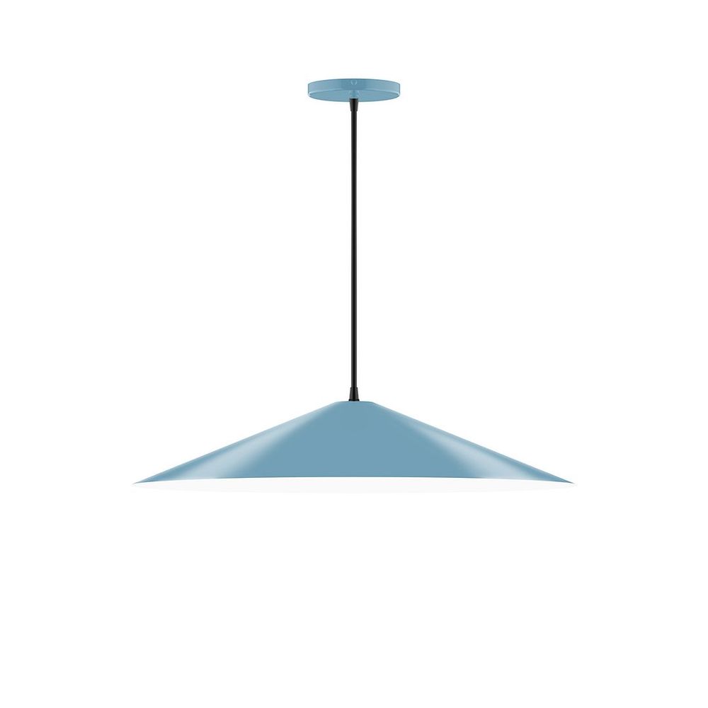 24" Axis Shallow Cone LED Pendant, ivory fabric cord with canopy, Light Blue