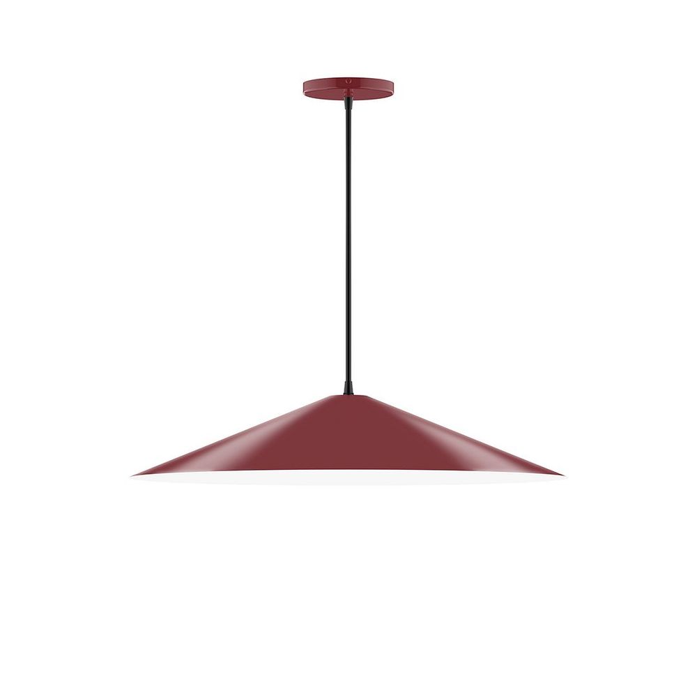 24" Axis Shallow Cone LED Pendant, white and gray dot fabric cord with canopy, Barn Red