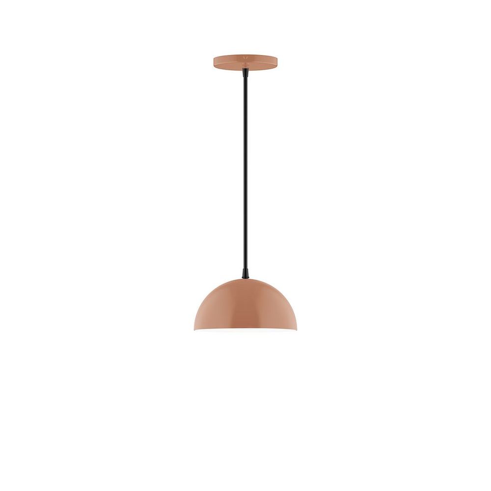 8" Axis Mini Dome LED Pendant, white and gray dot fabric cord with canopy, Terracotta